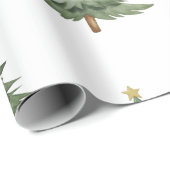 Moderne Waterverf Winter Groene Boom Kerstmis Cadeaupapier (Rol Hoek)