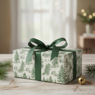 Moderne Waterverf Winter Grove Groene Boom Kerstmi Cadeaupapier