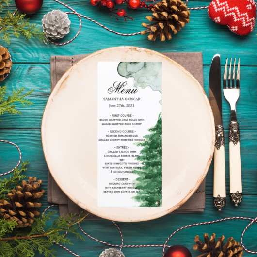 Moderne Waterverf Winter Natuur Groene bomen Menu