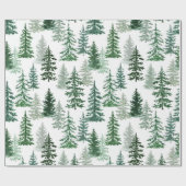 Moderne Waterverf Winter Pine Tree Christmas Cadeaupapier (Vlak)