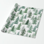 Moderne Waterverf Winter Pine Tree Christmas Cadeaupapier (Uitgerold)