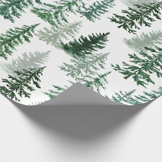 Moderne Waterverf Winter Pine Tree Christmas Cadeaupapier (Hoek)