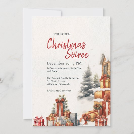 Moderne Waterverf Winter Rood Groen Kerstfeest Kaart (Voorkant)