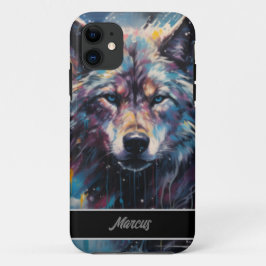 Moderne Waterverf Winter Wolf  naam iPhone 16 Hoesje