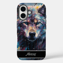 Moderne Waterverf Winter Wolf  naam iPhone 16 Hoesje