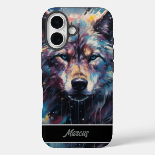 Moderne Waterverf Winter Wolf  naam Case-Mate iPhone Case (Achterkant)