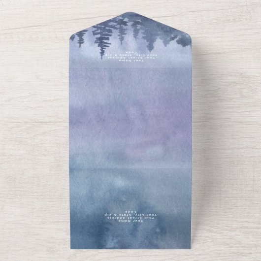 Moderne Waterverf winterblauw All In One Uitnodiging (Buitenkant)