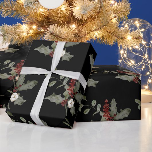 Moderne Waterverf wintermaretak rood groen Cadeaupapier (Feestdagen)