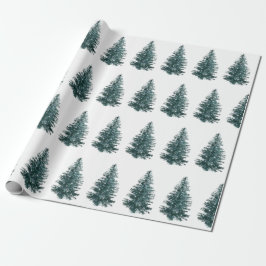 Moderne Waterverf winterpine groene kerstmis Cadeaupapier