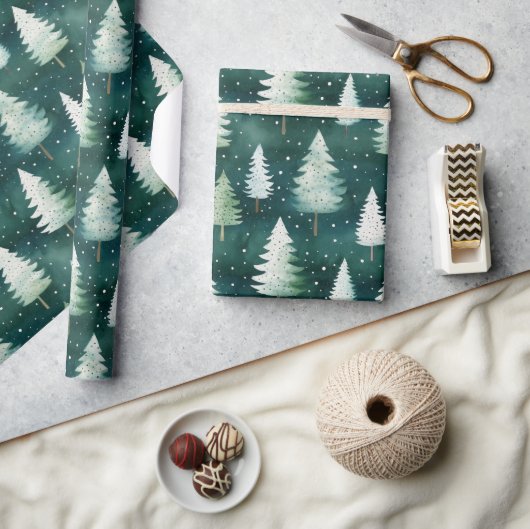 Moderne Waterverf winterpine groene kerstmis Cadeaupapier (Crafts)