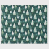 Moderne Waterverf winterpine groene kerstmis Cadeaupapier (Vlak)