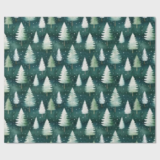 Moderne Waterverf winterpine groene kerstmis Cadeaupapier (Vlak)
