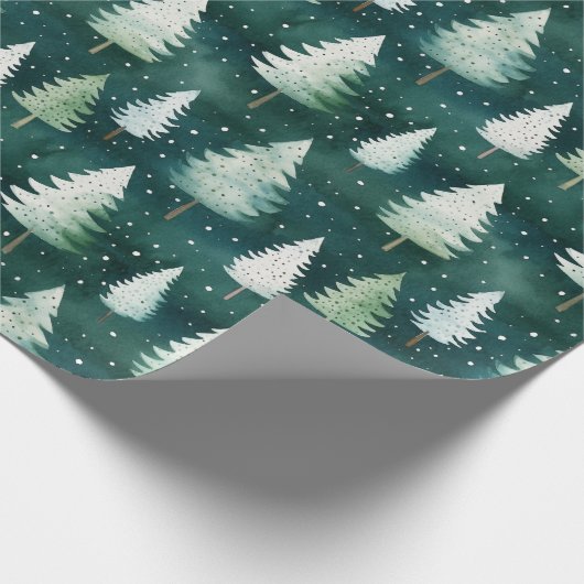 Moderne Waterverf winterpine groene kerstmis Cadeaupapier (Hoek)