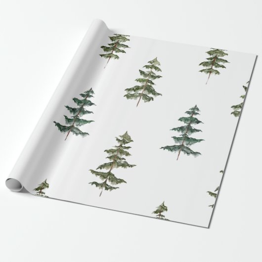 Moderne Waterverf winterpine groene kerstmis Cadeaupapier (Uitgerold)