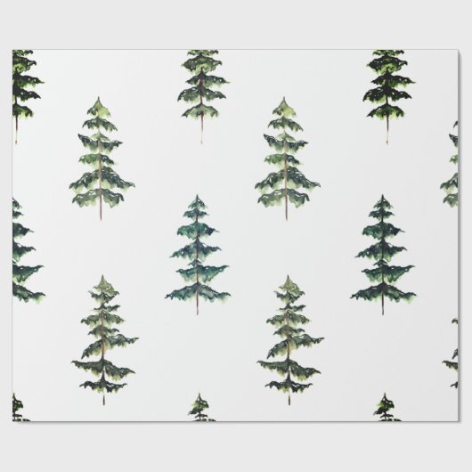 Moderne Waterverf winterpine groene kerstmis Cadeaupapier (Vlak)