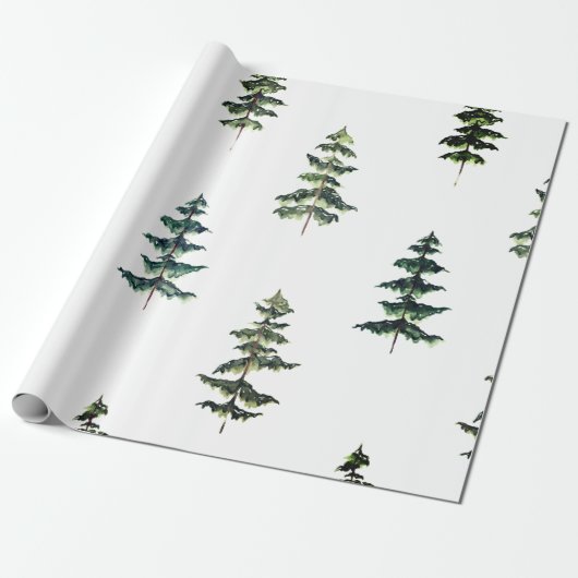 Moderne Waterverf winterpine groene kerstmis Cadeaupapier (Uitgerold)