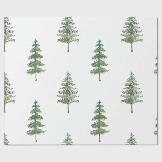 Moderne Waterverf winterpine groene kerstmis Cadeaupapier (Vlak)