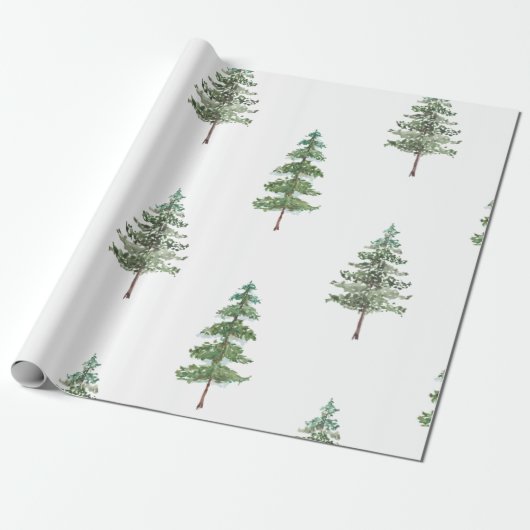 Moderne Waterverf winterpine groene kerstmis Cadeaupapier (Uitgerold)