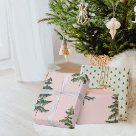 Moderne Waterverf winterpine groene kerstmis Cadeaupapier