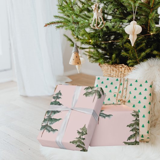 Moderne Waterverf winterpine groene kerstmis Cadeaupapier