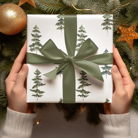 Moderne Waterverf winterpine groene kerstmis Cadeaupapier