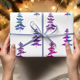 Moderne Waterverf winterpine paarse kerstmis Cadeaupapier