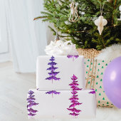Moderne Waterverf winterpine paarse kerstmis Cadeaupapier