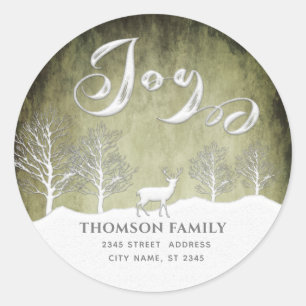 Moderne waterverf Winterscène Joy Holiday Classi Ronde Sticker