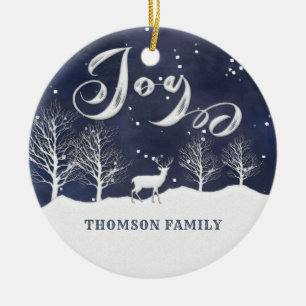 Moderne waterverf Winterscène Joy Holiday Keramisch Ornament