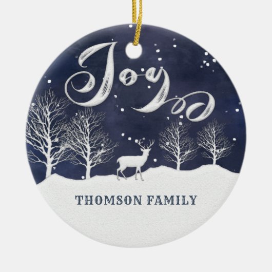 Moderne waterverf Winterscène Joy Holiday Keramisch Ornament (Voorkant)