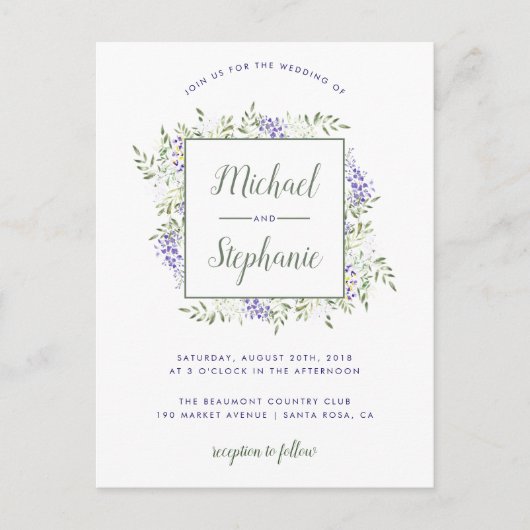 Moderne Waterverf Wisteria Lijst Wedding Uitnodiging Briefkaart (Voorkant)