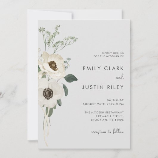 Moderne Waterverf Witte Bloemen Bruiloft Kaart (Voorkant)