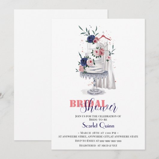 Moderne waterverf witte bruidsjurk met taart kaart (Voorkant / Achterkant)