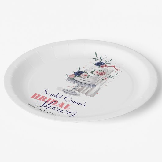 Moderne waterverf witte bruidsjurk met taart papieren bordje (Gekanteld)