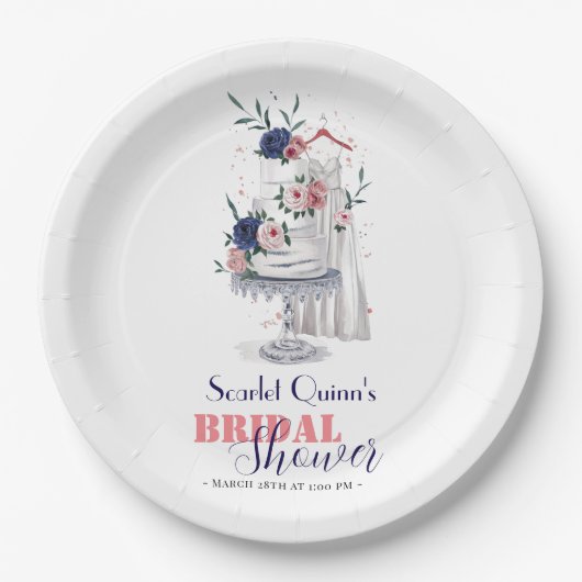 Moderne waterverf witte bruidsjurk met taart papieren bordje (Voorkant)