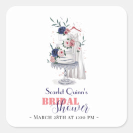 Moderne waterverf witte bruidsjurk met taart vierkante sticker