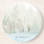 Moderne Waterverf Woodland Scene Familienaam Zandsteen Onderzetter (Voorkant)