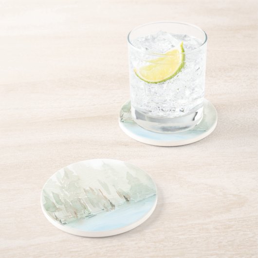 Moderne Waterverf Woodland Scene Zandsteen Onderzetter (Zijkant)