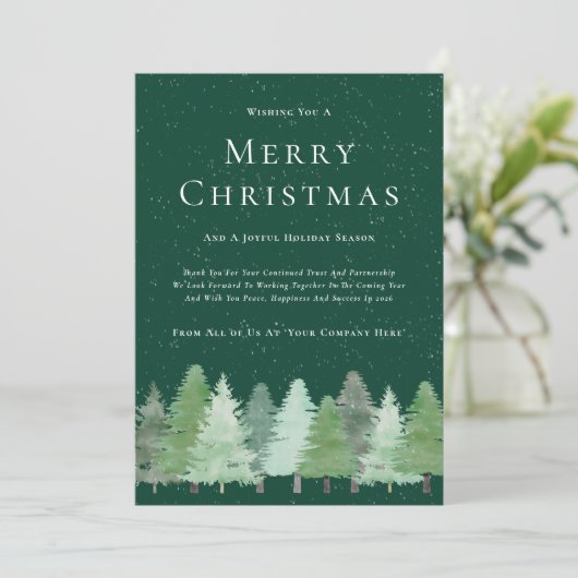Moderne Waterverf Woodland Snow Business Kerstmis Feestdagenkaart (Staand voorkant)