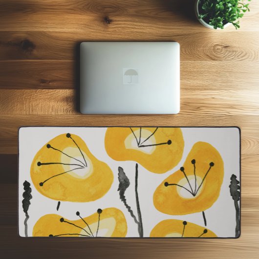 Moderne Waterverf Yellow Poppies Stijlvol Trendy Bureaumat