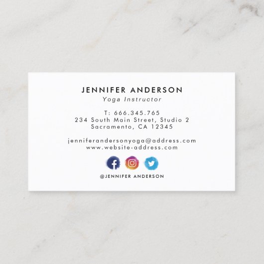 Moderne Waterverf Yoga Instructor Visitekaartje (Achterkant)