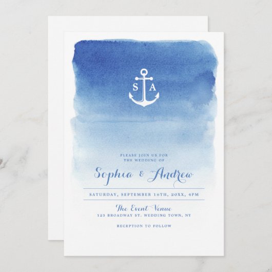Moderne waterverf zeemansstrand bruiloft kaart (Voorkant / Achterkant)