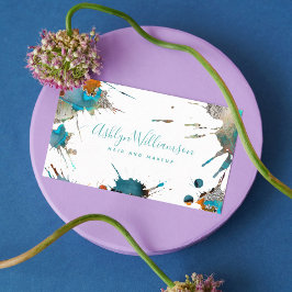 Moderne waterverf zilverturquoise splatter visitekaartje