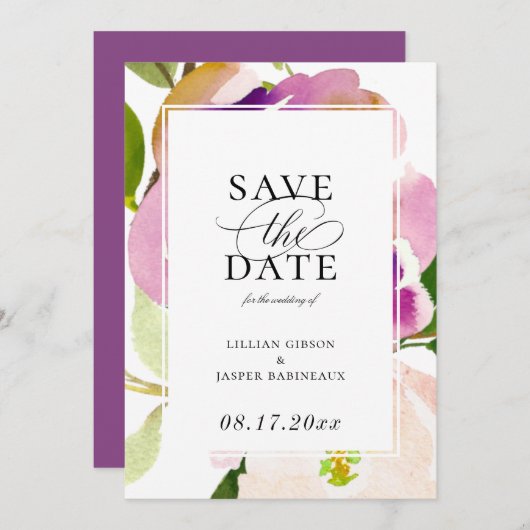 Moderne Waterverf zomer Floral sparen de Datum Aankondiging (Voorkant / Achterkant)