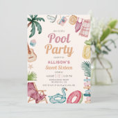 Moderne Waterverf Zomer Zwembad Party Sweet Sixtee Kaart (Staand voorkant)