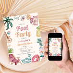 Moderne Waterverf Zomer Zwembad Party Sweet Sixtee Kaart<br><div class="desc">Gooi een zwembadfeest voor je dochters lieve zestiende verjaardag met deze coole en chique uitnodiging met waterverf zomerelementen.</div>