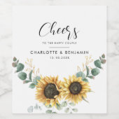 Moderne Waterverf Zonnebloem Eucalyptus Bruiloft Wijn Etiket (Enkel label)