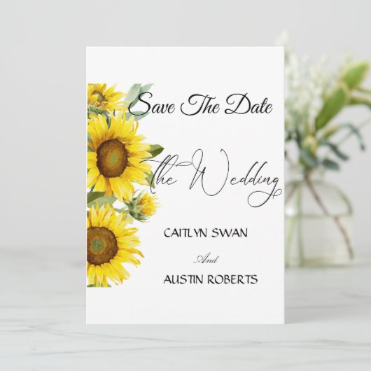 Moderne Waterverf zonnebloem Save The Date (Staand voorkant)