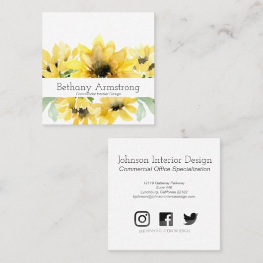 Moderne Waterverf Zonnebloem Visitekaartje (Voorkant / Achterkant)