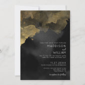 Moderne Waterverf Zwart Goud Bruiloft Kaart (Voorkant)